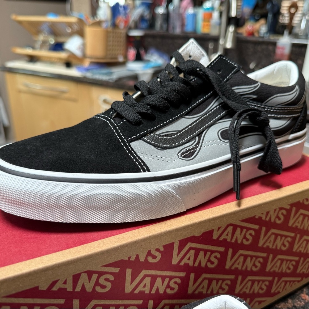 Vans Black and grey reflective flames